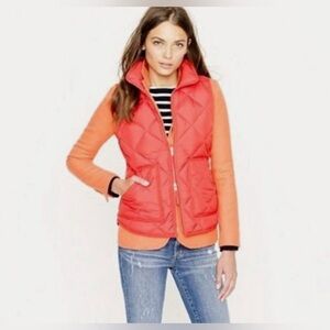 J. Crew down filled quilted puffer vest coral orange womens size Small